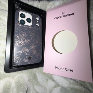 Velvet Caviar Black Phone Case with Rose Gold Floral Accents